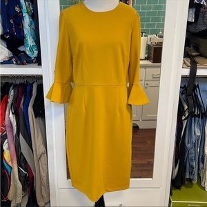 Donna Morgan Mustard Yellow Bell Sleeve Dress
